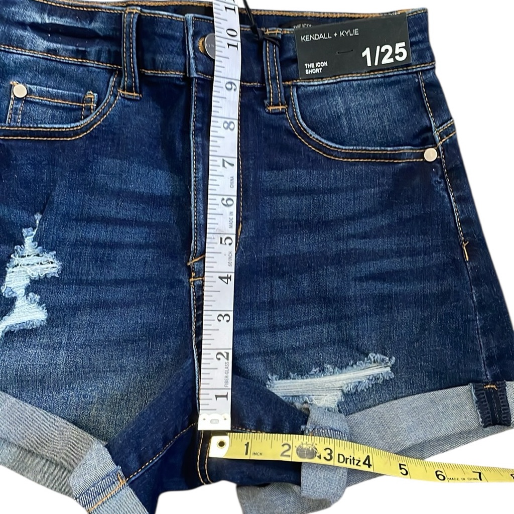 Kendall + Kylie The Icon Denim Cuffed Distressed Shorts 1/25 Nwt — image 7 of 8